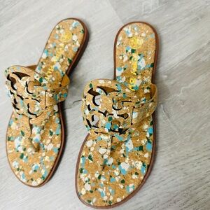 Tory Burch Miller Sandals in Gold and Blue